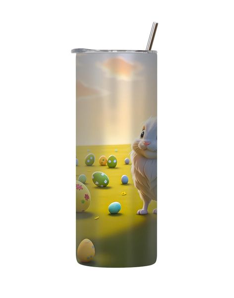 White Rabbits 20 Oz Tumbler with Lid and Straw Easter Bunny Egg Graphic 181