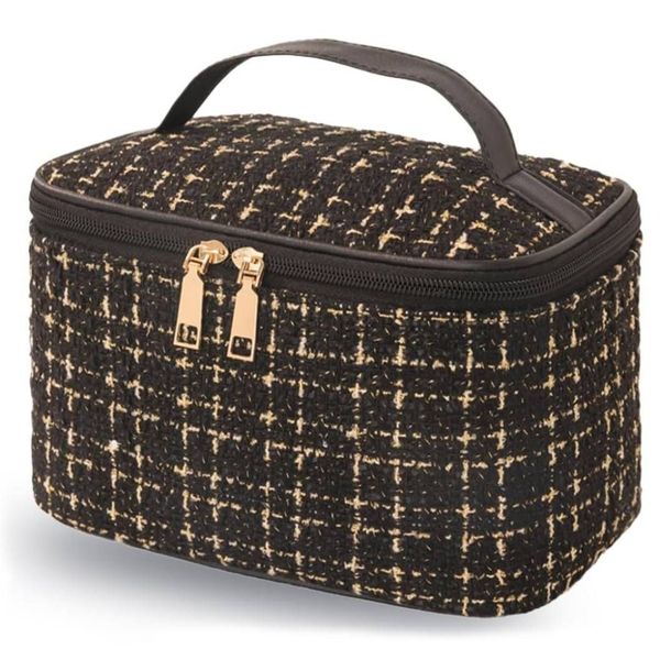 Plaid Travel Makeup Bag with Handle