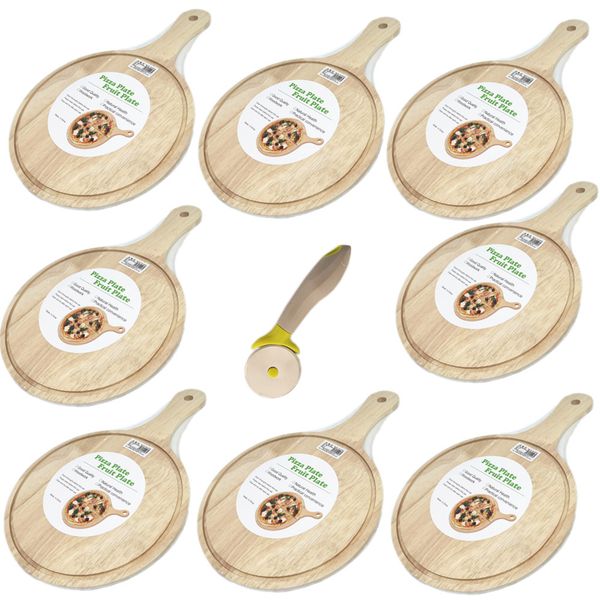 8 x Pizza Plate Pizza Board Serving Plate Cutting Board + Pizza Cutter