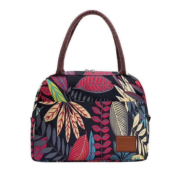 Portable Cooler Lunch Bag Thermal Food Organizer Picnic Tote (Red Leaves)