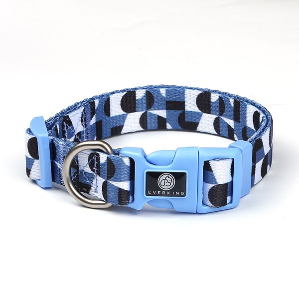Blue Dog Collar with Fun Geometric Design