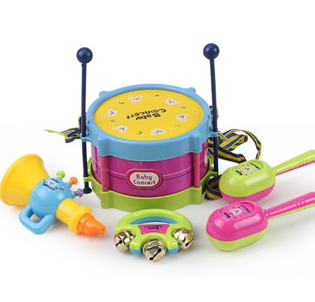 Olive Tree - Baby Percussion Drum, Trumpet, Shakers, Tambourine Toy Set