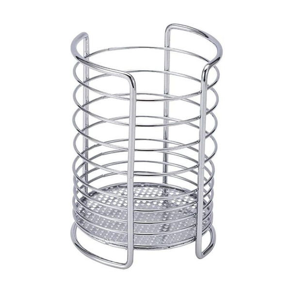 Stainless Steel Round Shape Cutlery Storage Holder - Silver