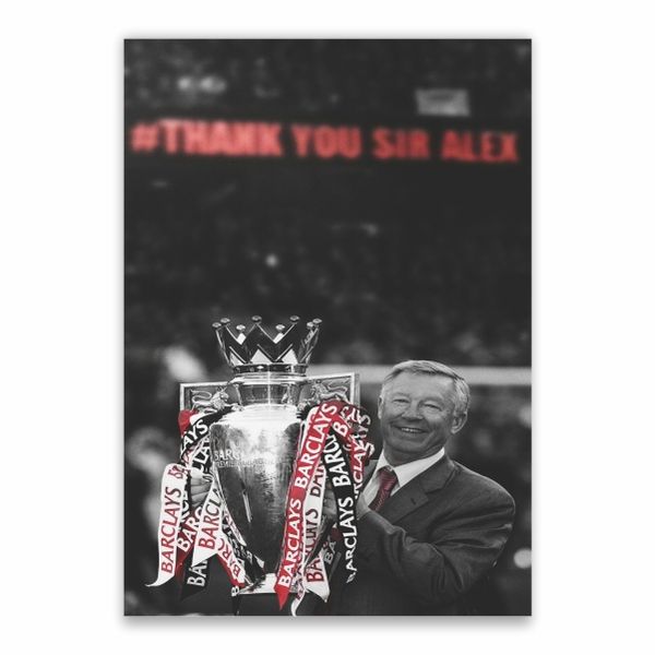 Sir Alex Ferguson And Premier League Trophy Poster - A1