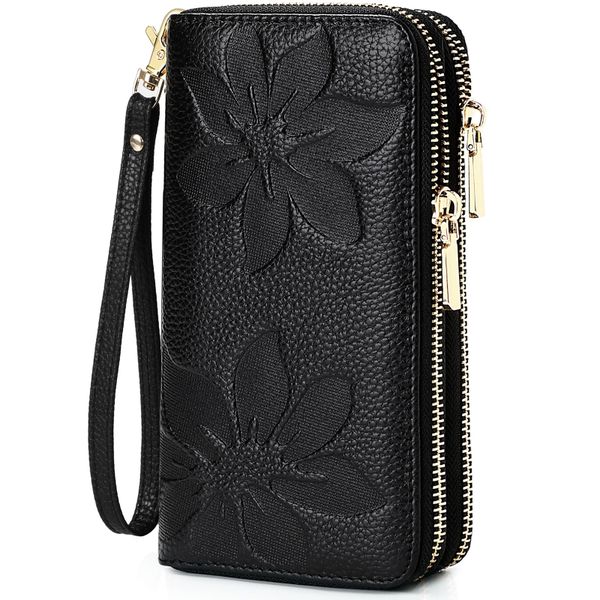Women's Authentic Leather Wallet Large Capacity RFID Double Zipper
