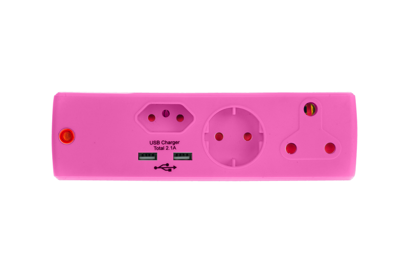 Electricmate 1X16Amp+1xSKO+1x5 3Pin+2.1USB Pink