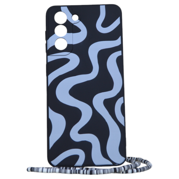 Abstract Wavy Design Phone Case Compatible with Samsung Galaxy S22 Ultra - Black/White