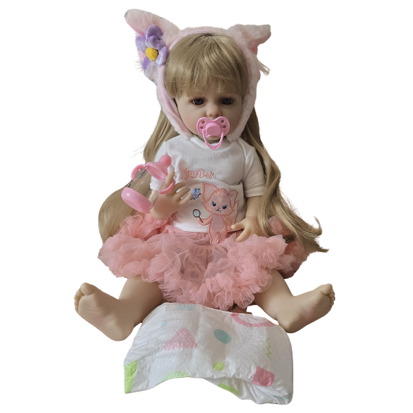 22 Inch Silicone Princess Reborn Doll in Cat-Themed Outfit with Accessories