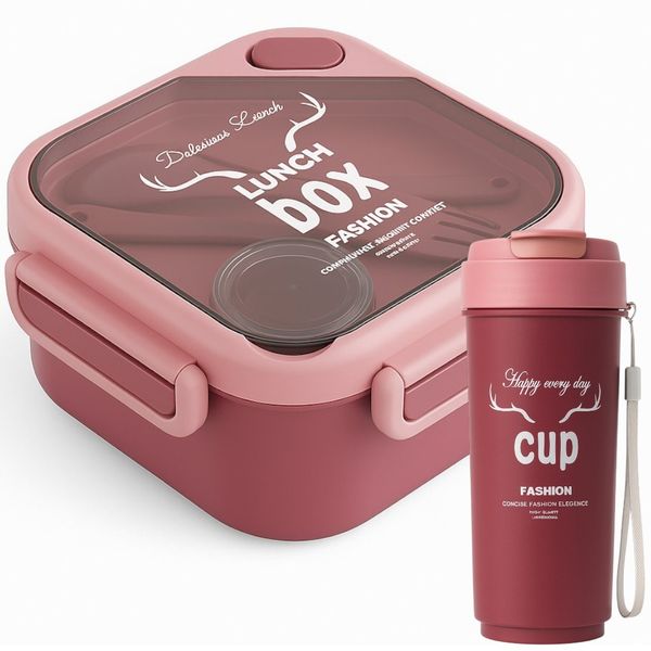 Leakproof Bento Lunch Box and Utensils - Stackable, Multi-Section Travel