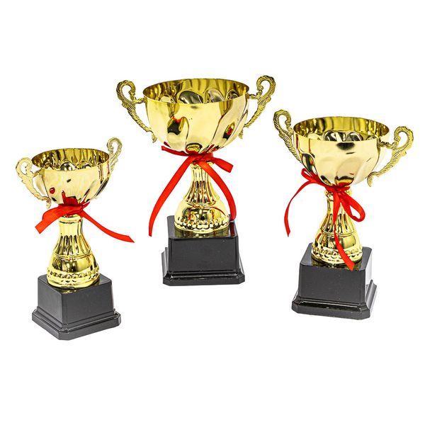Cup Trophy with Handle with Base and Ribbon - 3 Pack Combo