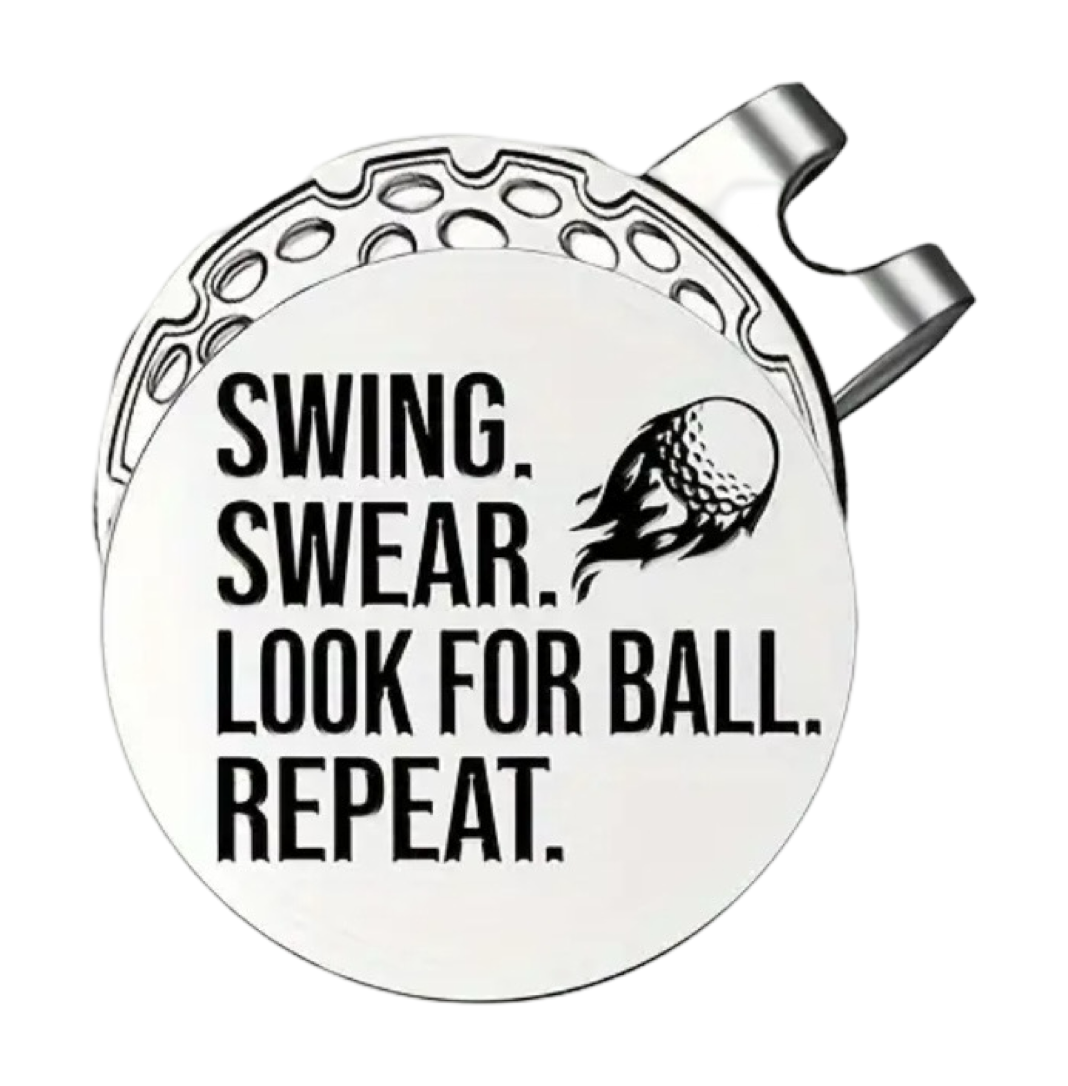 Golf Hat Clip with Removable Ball Marker - Swing. Swear. Look for Ball