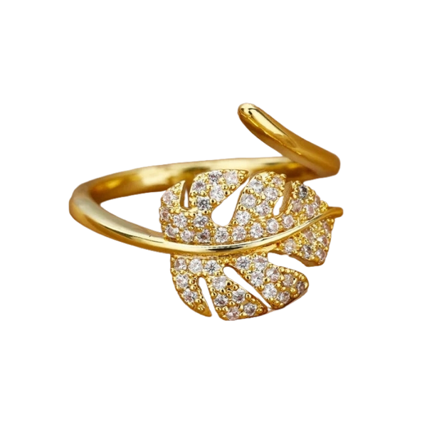 18K Gold Plated Titanium Steel Ring, Diamond, Fade-Resistant and Adjustable