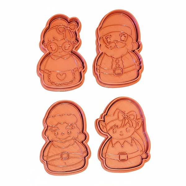 Christmas Character Cookie Cutter &amp; Stamp Set - 4 Piece - Medium 8 cm