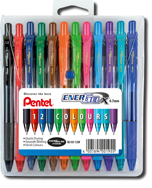 Pentel Energel B107 X Retractable Metal Tip Roller Ball 0,7mm Wallet of 12