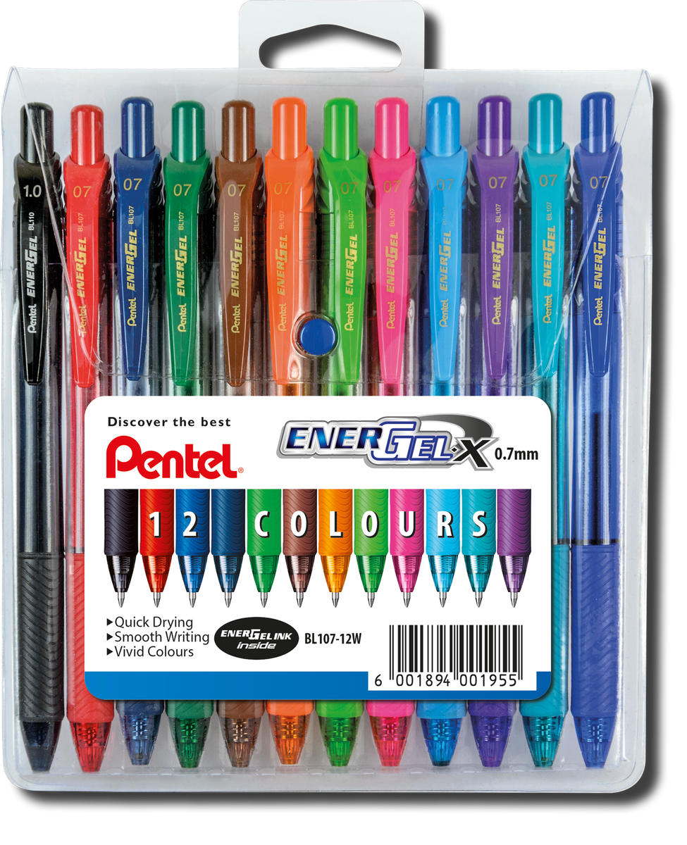 Pentel Energel B107 X Retractable Metal Tip Roller Ball 0,7mm Wallet of ...