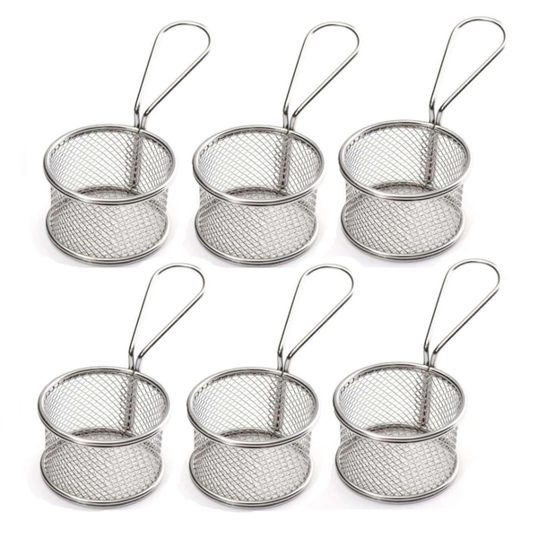 6 Pieces Stainless Steel French Fries Frying Mesh Basket With Handle