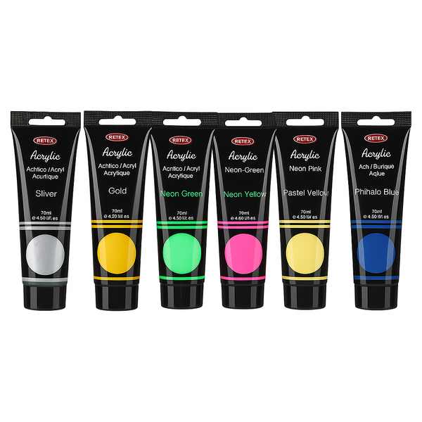 Beifa 6 Colour Metallic Acrylic Paint Set 75ml Artist Paint Tubes-6 Tubes