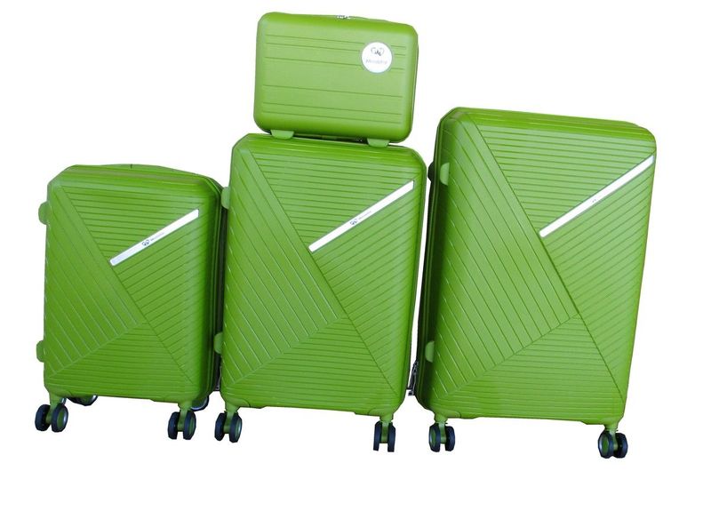 Unbreakable 4-Pcs Hard Shell PP Luggage Set - Green Spinner Wheels