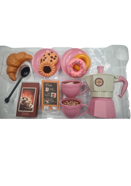 Pretend Play 14 Pcs Kids Coffee Set_Has Pastry, Cups, Donuts &amp; Coffee Maker