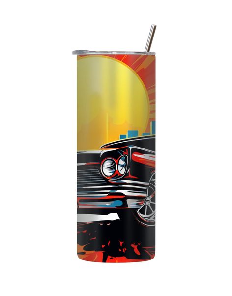 Yellow Sun 20 Oz Tumbler with Lid and Straw Old Vintage Car Graphic Gift210