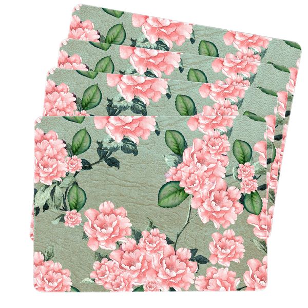 Pink Floral on Green Placemats