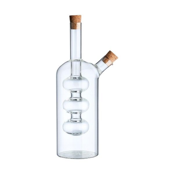 Elegant Spout Glass Oil &amp; Vinegar Dispenser With Cork Stoppers -Transparent