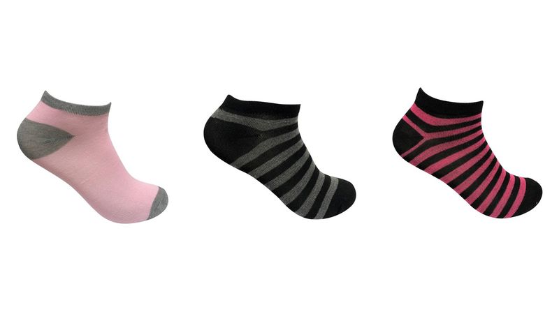 Undeez Ladies 3 Pack Striped Sport Socks 3 - 7 Uk