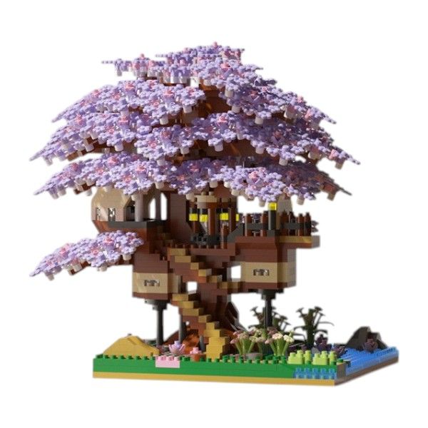 2229 Pieces Cherry Blossom Tree-House Building Blocks - Purple
