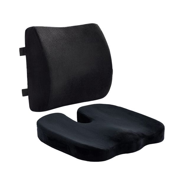 2PCs Memory Foam Seat Cushion and Lumbar Support for Car Home Office Chair