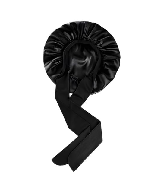 Black Sleep Cap Elastic Satin Bonnet