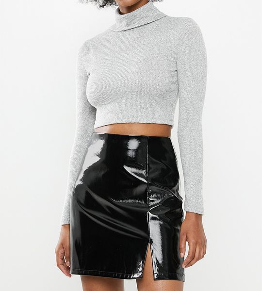 Women's Blake SOFT TOUCH ROLL OVER CROP TOP- GREY MELANGE