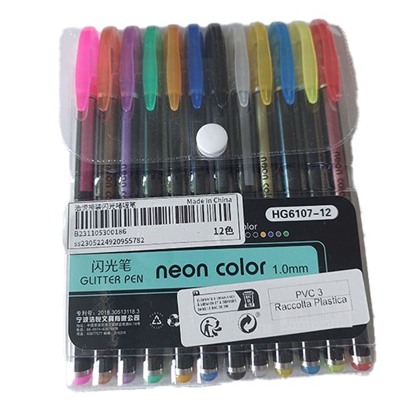 12 pack Neon Color Glitter Pens