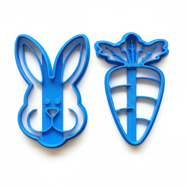 2-Piece Easter Bunny Face &amp; Carrot Cookie Cutter Set - 8cm Medium (Blue)