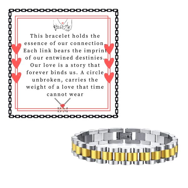 Mens Two-Tone Stainless Steel Bracelet with Card and Gift Box
