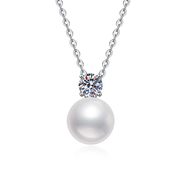 S925 Sterling Silver Clavicle Chain - Freshwater Pearl &amp; Moissanite