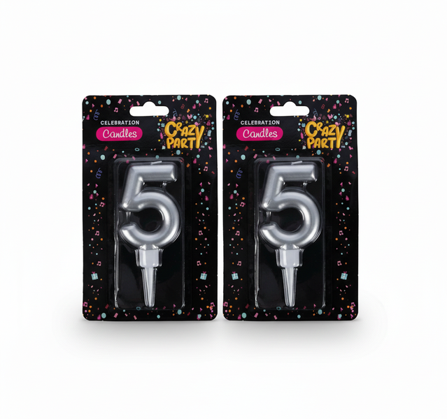 Crazy Party Large Foil Number 5 Birthday Candle - Festive Decor - 2 Pack
