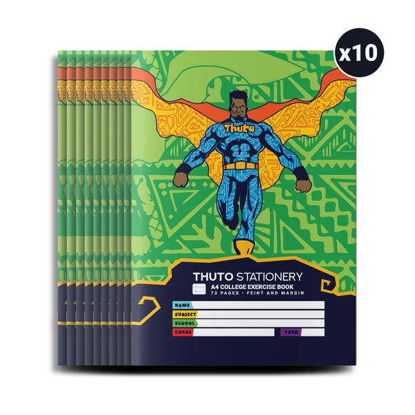 Thuto A4 72 Pages Feint&amp;Margin Exercise Book(Pack of 10)-Super Hero Edition