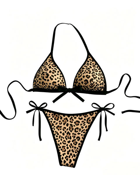 Stylish Leopard Pattern Intimate Set Lightweight Sleepwear For Ladies