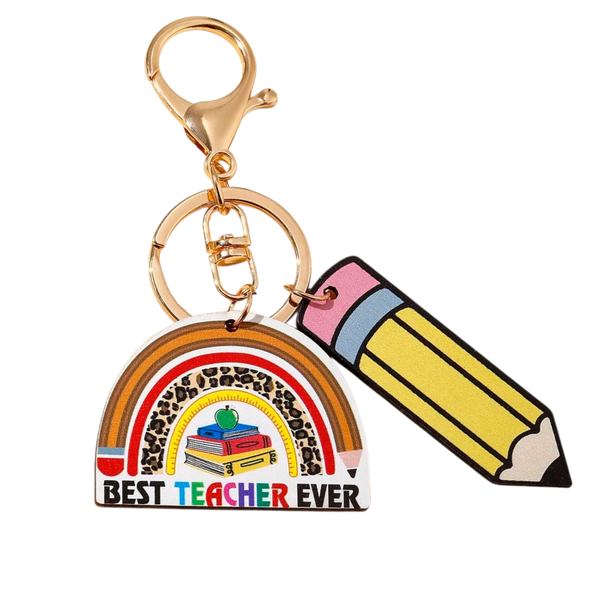 Colourful Rainbow &amp; Pencil Charm Keychain For Teachers - Multicolor