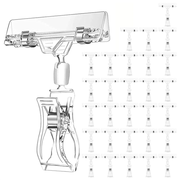 30 Pcs Label Holders Sign Clip, Plastic Clear Rotatable Sign Clips