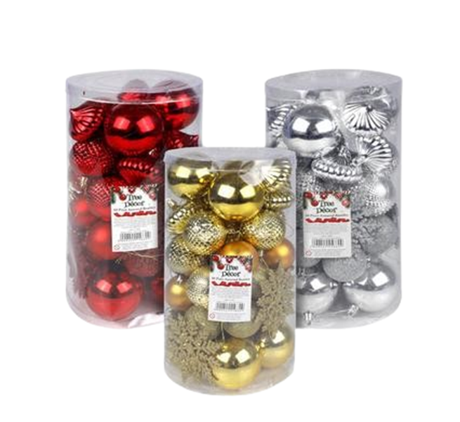 Christmas Tree Balls Decoration &amp; Snow Flakes - Set of 3 (Red, Gold &amp; Silver)