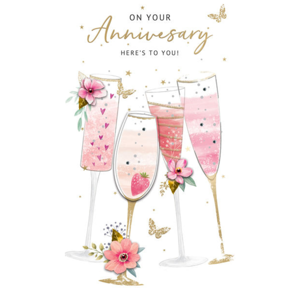 Greeting Card - Your Anniversary - Multiple Champagne Glasses