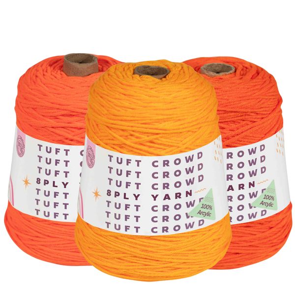 TUFT CROWD - Orange Yarn, 8-ply Tufting Yarn ( 3 x 400g ) , Knitting Yarn