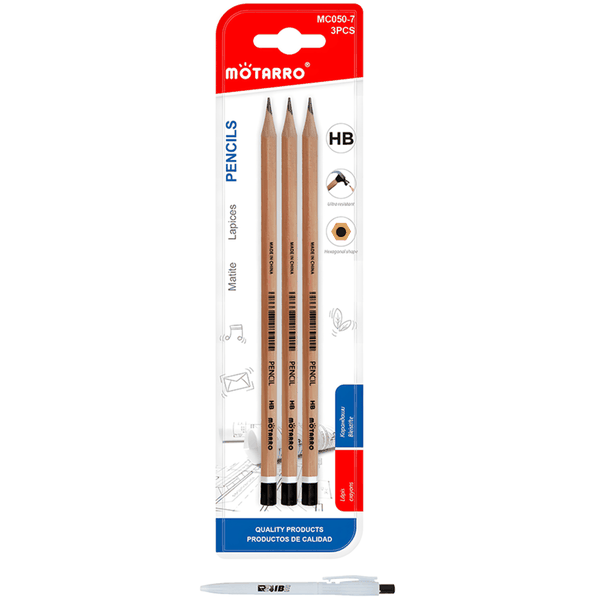 3Pcs High Quality Smooth Brown HB Wooden Hexagonal Pencils With ReVibe Pen