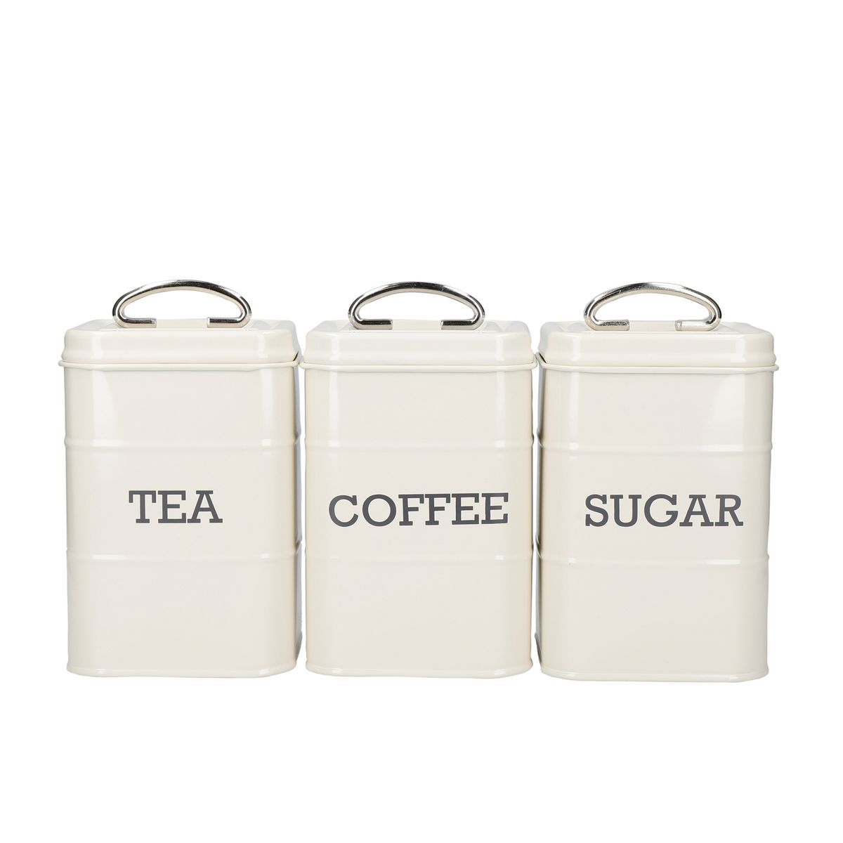 Silver Mushroom Label Tea, Coffee and Sugar Jar Set - Silver Mushroom