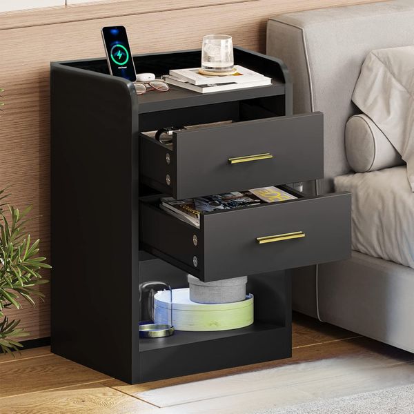 Side Table Nightstand Open Storage Shelf Bedside Table Storage Drawer
