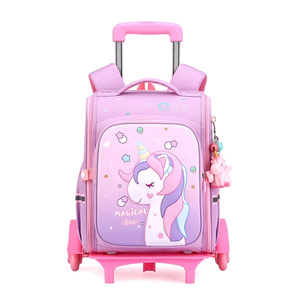 6-Wheel Detachable Kids Trolley Backpack - Cartoon Schoolbag