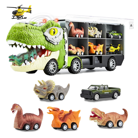Topika 13 in 1 Dinosaur Truck Toys for Kids 3-5, Transport Carrier Truck