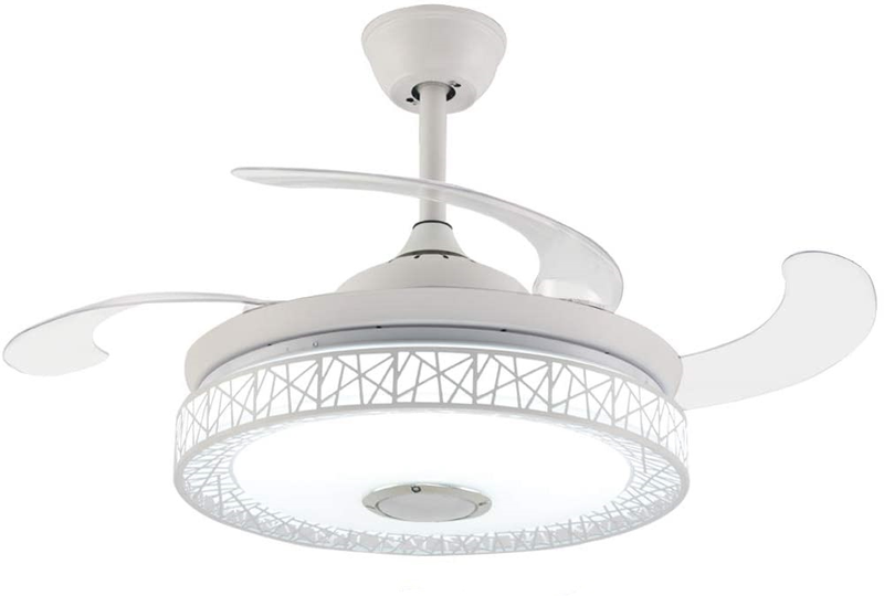 JNC-Retractable Ceiling Fan Light with Blue Tooth Speaker-White