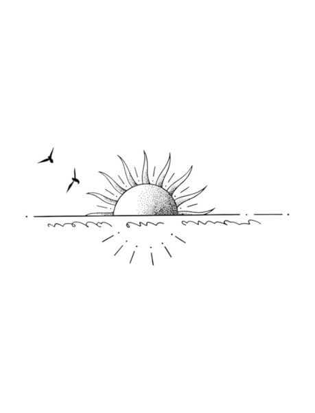 1 Piece - Minimalist Sunset Over Ocean Temporary Tattoo - Black